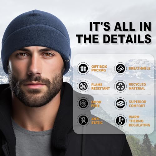 OUTDOOR SHAPING 2 Pack Tactical Fleece Watch Caps, Winter Beanies - color: Black+navy