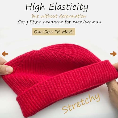 Thin Wool Fisherman Beanie Hat Unisex Cuffed Trawler Skull Cap - color: 1 Red