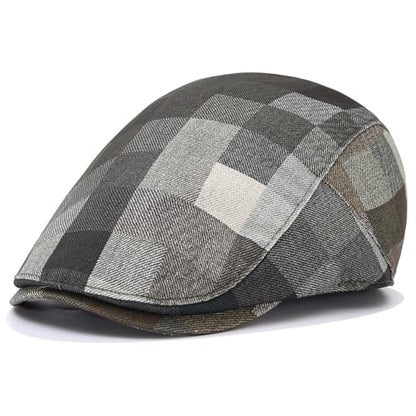 Flat Cap for Men Cotton Plaid Ivy Newsboy Hat Driving Golf Cap - color: Army Green