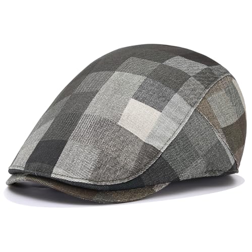 Flat Cap for Men Cotton Plaid Ivy Newsboy Hat Driving Golf Cap - color: Army Green