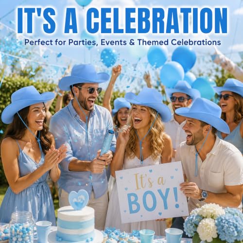 COLLECT PRESENT Plain Felt Cowboy & Cowgirl Hat for Men and Women | Western Studded Cowboy Hat in Adult Sizes - color: Blue