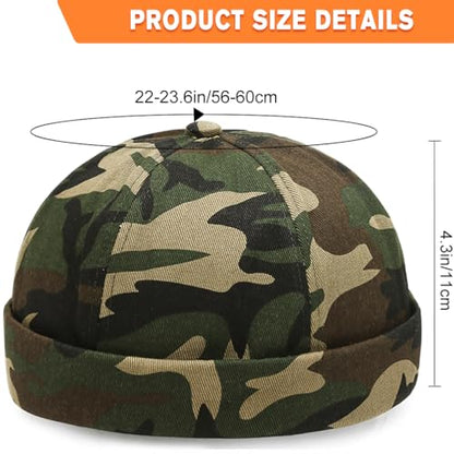 2 Pcs Mens Brimless Docker Cap Set - Retro Worker Sailor Skull Cap Beanie with Rolled Cuff - color: Camouflage