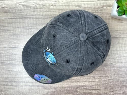 Adjustable Embroidery Animal Baseball Hat for Kid Toddler Child - color: Dolphin (Washed Black)