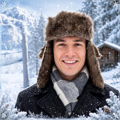 SATINIOR 1 Pcs Unisex Trapper Hat with Chin Strap Earflaps Hat - color: Light Brown