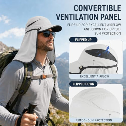 Palmyth Fishing Sun Hat with Detachable Neck Flap UPF 50+ Baseball Cap - color: Light Grey