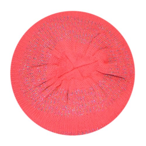 Morehats Women's Warm Metallic Stripe Knit Beret Hat - color: Pink