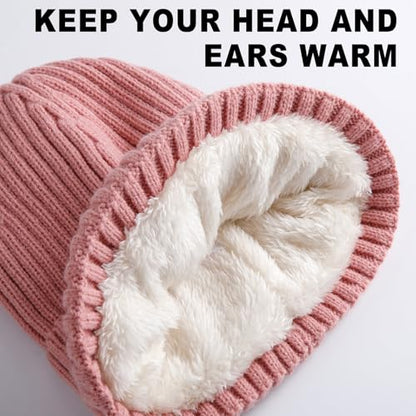 HONGTEYA 3 Pack Winter Beanie for Men Women, Thicken Thermal Plush Lined Beanie Fashion Warm Knit Hat for Cold Weather - color: Gray+white+pink