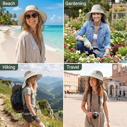 UV Sun Protection Hat Women Foldable Neck Flap Wide Brim Fishing Hat with Ponytail Hole for Women - color: Rock Gray2