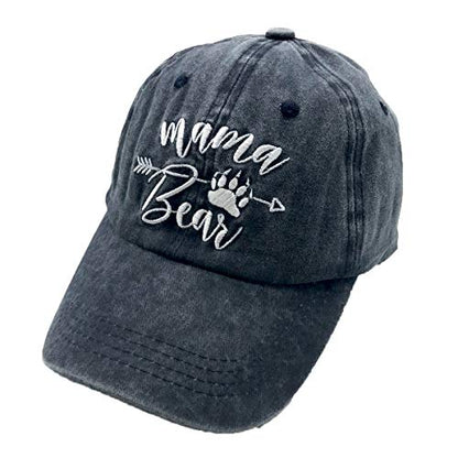 Women's Mama Bear Arrow Baseball Hat Embroidered Washed Denim Mom Cap - color: Mama Bear - Navy