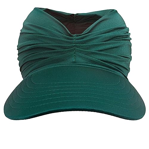 Sun Hat Women Beach Visor Cap UV Protection with Wide Brim Packable Summer Sport Ponytail Sun Cap - color: Green