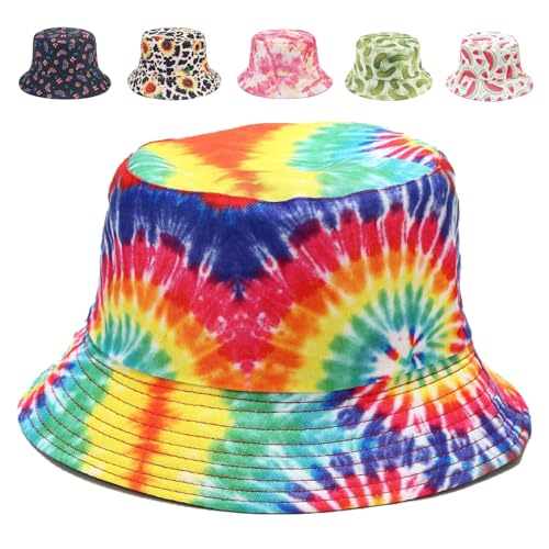 Reversible Bucket Hat for Women Summer Travel Fisherman Cap, Girls Cute Double Side Wear Bucket Cap - color: Tie Dye