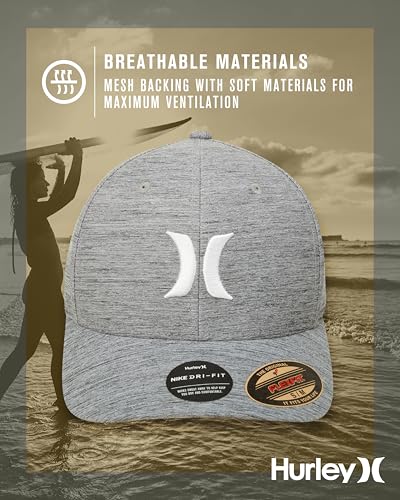 Hurley Mens Baseball Cap, H2O-Dri Stretch Fitted Hat with Curved Bill - color: Dark Smoke Grey, size: Large-X-Large