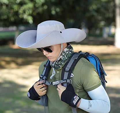 HUAMULAN Men Wide Brim Sun Hat Summer Outdoor Women Bucket Fishing Hats - color: Hn004-lightgray