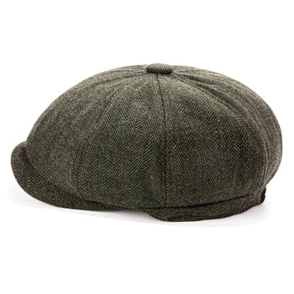 Men's Wool Newsboy Cap 8-Panel Tweed Taxi Hat Herringbone Gatsby Flat Hats - color: Green