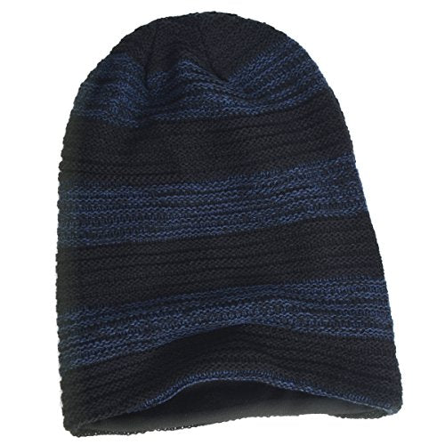 VECRY Mens Slouchy Beanie Knit Skull Cap Long Baggy Hip-hop Winter Summer Hat B305 - color: Retro-black&navy, size: Large