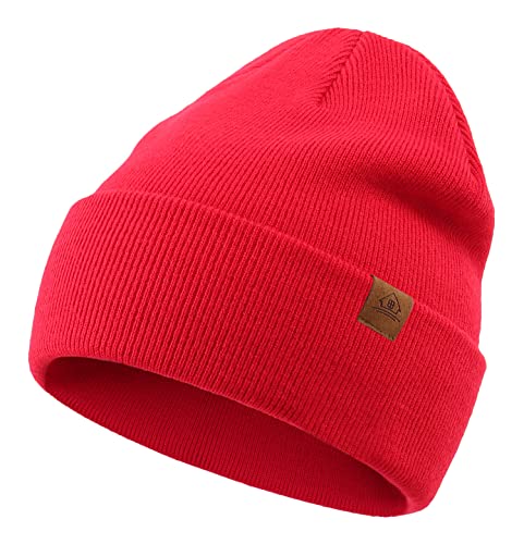 Home Prefer Mens Winter Hats Acrylic Knit Cuff Beanie Cap Warm Womens Beanie Hat - color: Red