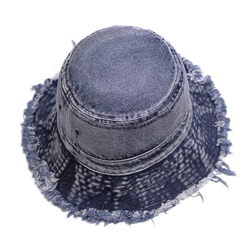 Cotton Denim Distressed Bucket Hat, Sun Hat, Hat for Men and Women - color: Blus