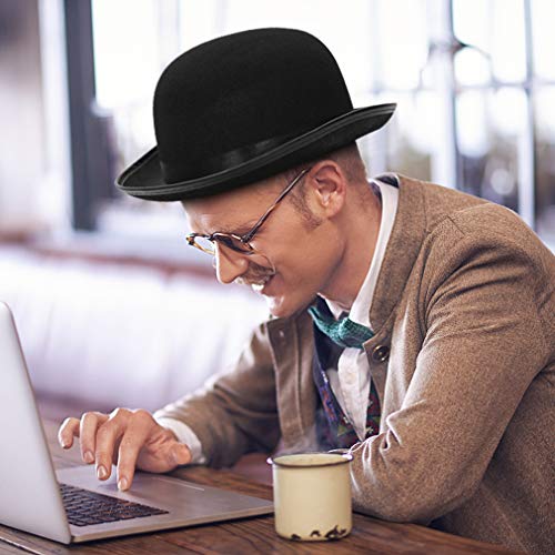 GEMVIE Classic Black Felt Derby Hat Lightweight Bowler Hat Novelty Costume Hat for Party Dress Ups - color: Black