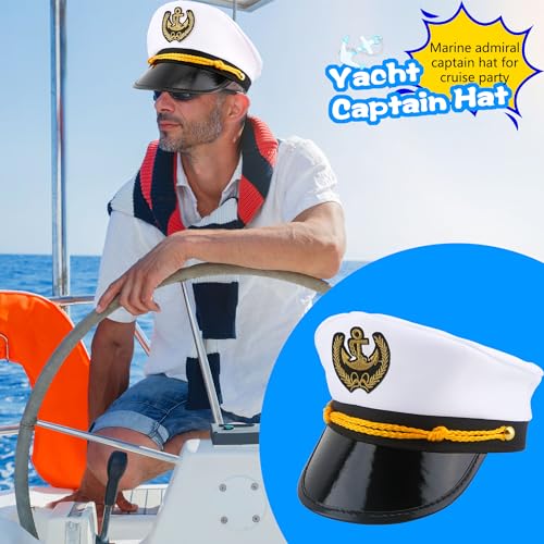8 Pieces Captain Hats Adjustable White Sailors Navy Marine Admiral Caps for Yacht Theme Party Costume Accessory - color: Style 8