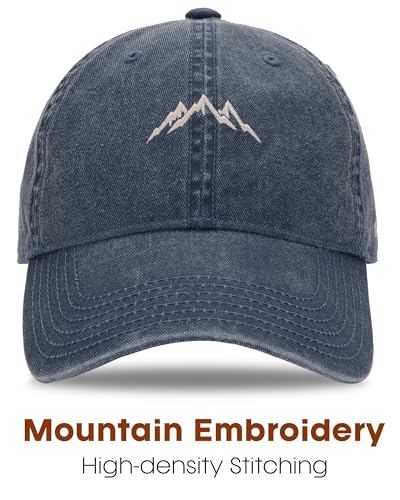FURTALK Mountain Embroidery Baseball Cap Washed Denim-Style Dad Hat Distressed Unisex Golf Hat - color: Navy