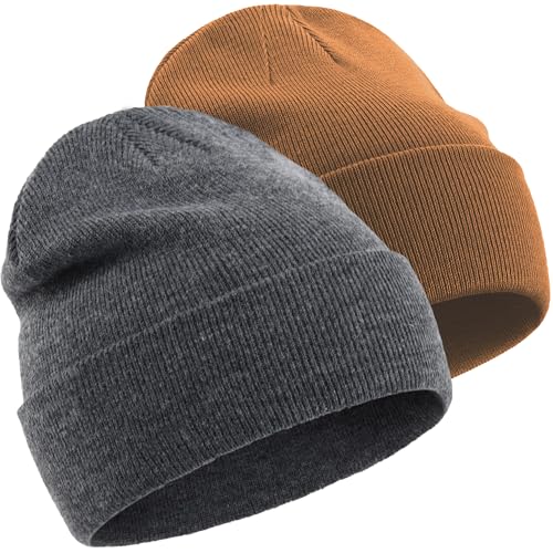 100% Cotton Beanie Hats for Women Men Winter Knit Hats Skull Cap - color: 2 - Dark Grey, Brown