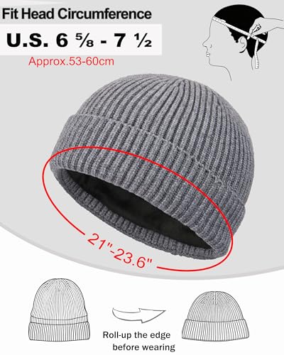 Short Wool Fisherman Beanie for Men Women Fleece Lined Winter Hat - color: 1pcs Gray