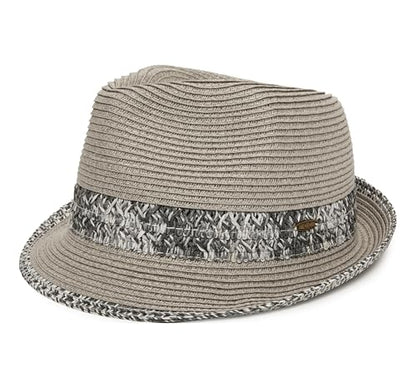 Funky Junque Short Brim Fedora Packable Sun Hat for Women - color: Light Grey