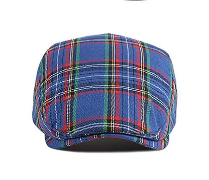 Gudessly Mens Adjustable Colorful Striped Plaid Ivy Newsboy Cabbie Gatsby Golf Cap Flat Cotton Hat Thin Cap - color: T-blue