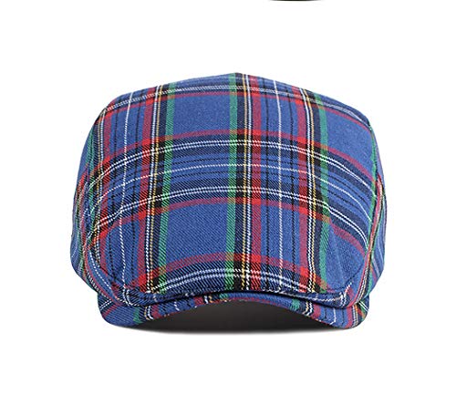 Gudessly Mens Adjustable Colorful Striped Plaid Ivy Newsboy Cabbie Gatsby Golf Cap Flat Cotton Hat Thin Cap - color: T-blue