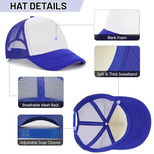 Ultrafun 10 Pack Trucker Hat Mesh Sublimation Blank Hats Adjustable Baseball Caps Hats for Men Women - color: Royal Blue White
