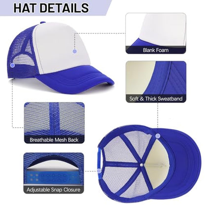 Ultrafun 10 Pack Trucker Hat Mesh Sublimation Blank Hats Adjustable Baseball Caps Hats for Men Women - color: Royal Blue White