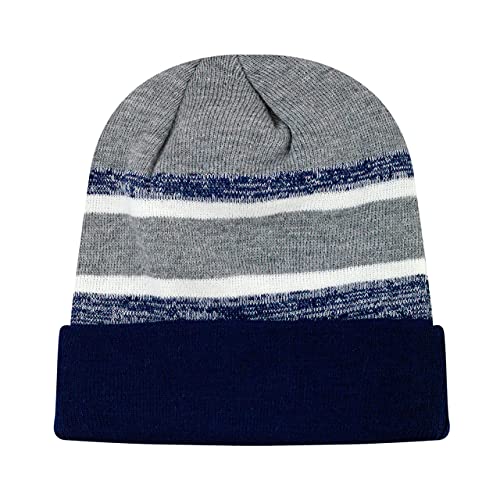 Winter Knit Beanie Hat with Pom Pom – Warm Cuffed Slouch Ski Cap for Men & Women - color: 2.navy and Gray