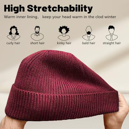 Unisex Winter Beanie for Men Women Soft Fleece Lined Warm Knit Hat - color: Wine Red