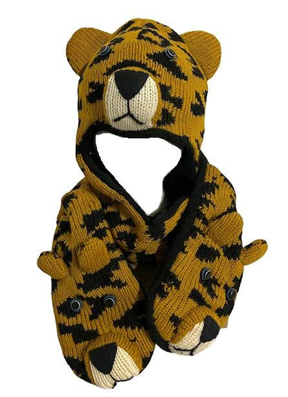 Agan Traders Animal Hat Cap Wool Fleece Lined Trapper Beanie Multi-Functional Set Girls Boys Adult - color: Combo-leopard