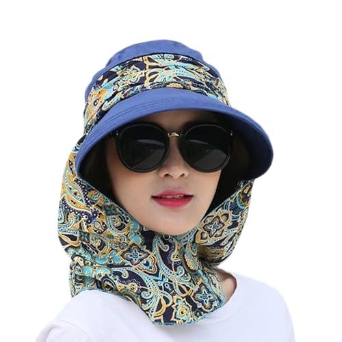 Fashion Multifunctional UPF 50+ UV Sun Protection Breathable Face Neck Flip Folding Sun Hat for Women - color: Navy