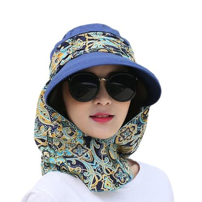 Fashion Multifunctional UPF 50+ UV Sun Protection Breathable Face Neck Flip Folding Sun Hat for Women - color: Navy