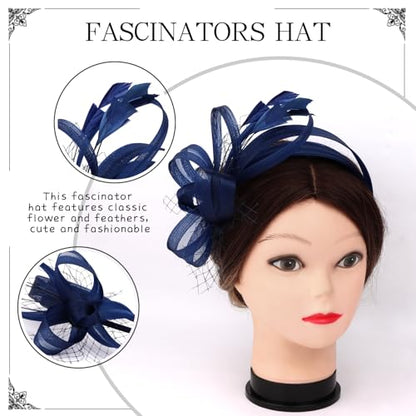 Fascinators Hats for Women, Fascinator Headband Tea Party Hat - color: Navy