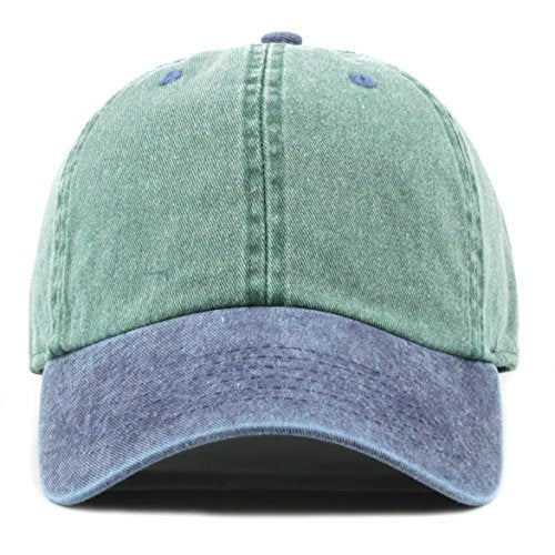 The Hat Depot 100% Cotton Pigment Dyed Low Profile Dad Hat Six Panel Cap - color: 2. Green/Navy