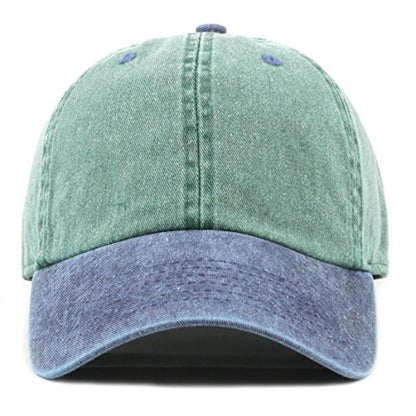 The Hat Depot 100% Cotton Pigment Dyed Low Profile Dad Hat Six Panel Cap - color: 2. Green/Navy