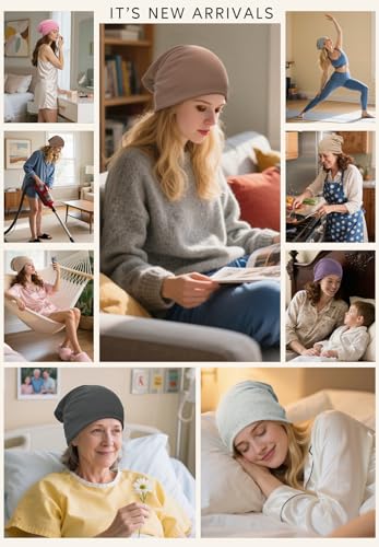 Zando Slouchy Dwarf Beanie Hats for Women Men - Breathable Cozy Cotton Sleep Cap Thin Chemo Headwear for Hip-Pop Halloween - color: Pink