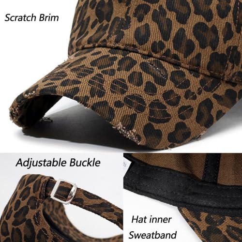 Baseball Hats for Women Men Adjustable Leopard Print Dad Trucker Hat Cotton Sun Protection Caps Sports Golf Medium - color: Dark Coffee-scratch Brim