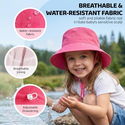 Toddler Bucket Hats UPF 50+ Baby Sun Hat Adjustable Kids Sun Protection Summer Hat Wide Brim Beach Hat for Boys Girls 0-6Y - color: Rose Red+flower, size: 2-6 Years