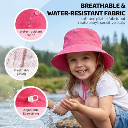 Toddler Bucket Hats UPF 50+ Baby Sun Hat Adjustable Kids Sun Protection Summer Hat Wide Brim Beach Hat for Boys Girls 0-6Y - color: Rose Red+flower, size: 2-6 Years
