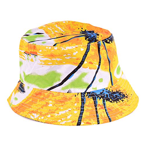 BYOS Unisex Trendy Reversible Lightweight Printed Bucket Hat Packable Outdoor - color: Hawaii Yellow