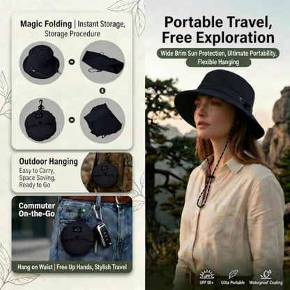 Honnesserry Bucket Hats for Woman Men Outdoor UV Sun Protection Hat Nylon - color: Black