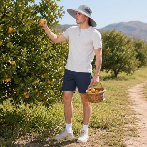 Wide Brim Sun Hat for Men Women UV Protection Bucket Fishing Hats - color: Light Gray Solid