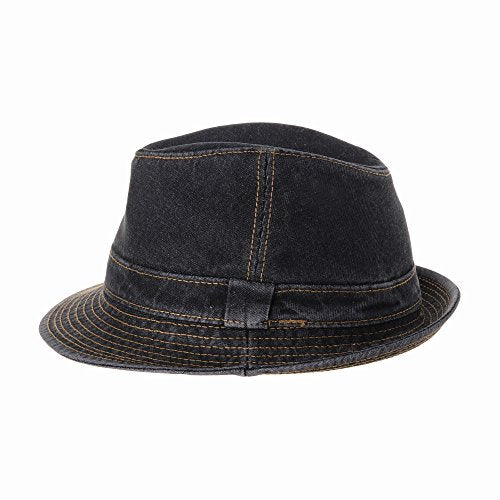 WITHMOONS Denim Bucket Hat Plain Stitch Washed Short Brim Packable Fedora DW6646 - color: Black, size: Medium