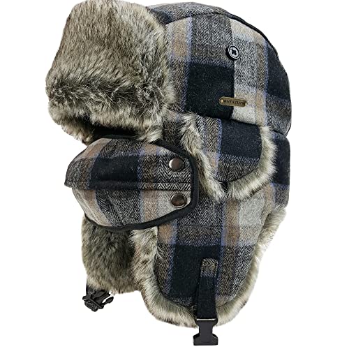 Unisex Winter Trapper Hat Cold Proof Keep Warm Hat with Ear Flaps for Hunting Skiing Trooper Winter Outdoor Activities - color: Grey Plaid With Mask, size: Large-X-Large