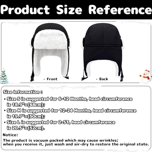 Olreco Toddler Winter Hat Baby Winter Hat Warm Fleece Lined Kids Trapper Hats Toddler Hats for Boys Girls Kid Snow Essentials - color: Waterproof Black, size: 12-24 Months