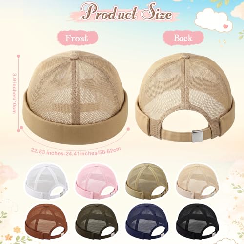 Janmercy 8 Pcs Brimless Hats for Men Adjustable Skullcap Docker Hat Buckle Beanie Cap Wash Cotton No Brim Hats for Men Women - color: Earthy Tones